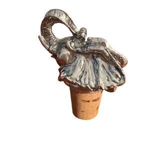 Elephant Head Wine Bottle Stopper Cork Silver Tone Trunk Up 2.5" NWOT